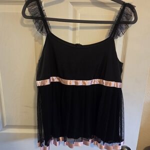 Vintage Ivy Jane Black and Pink Sleeveless Top with Lace Details